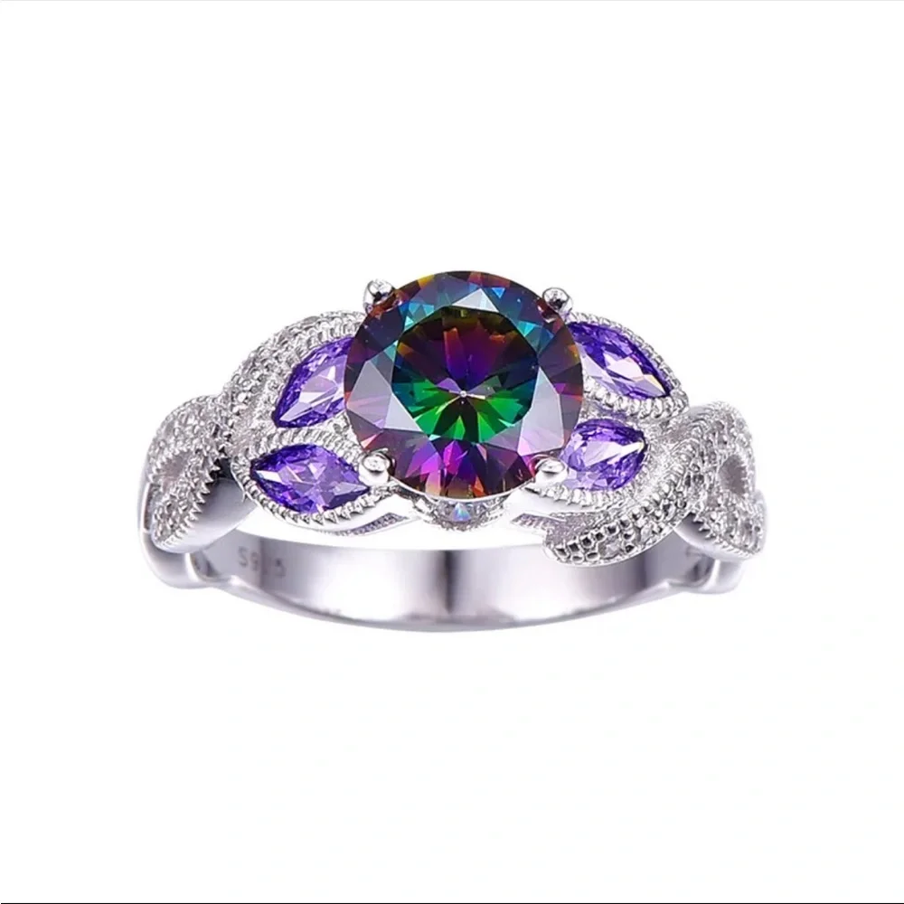 New Women’s 925 Silver Beautiful Marquise Amethyst Ring - Picture 2 of 4